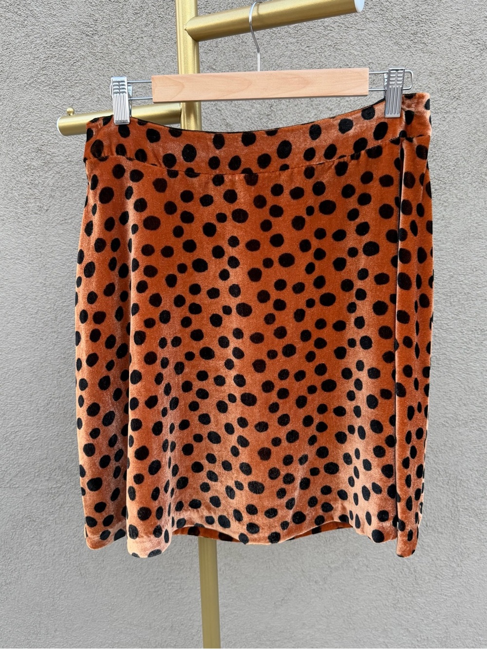 Madewell Velvet Circle Mini Skirt Leopard Polka Dot Burnt Sienna Size 8 NWT